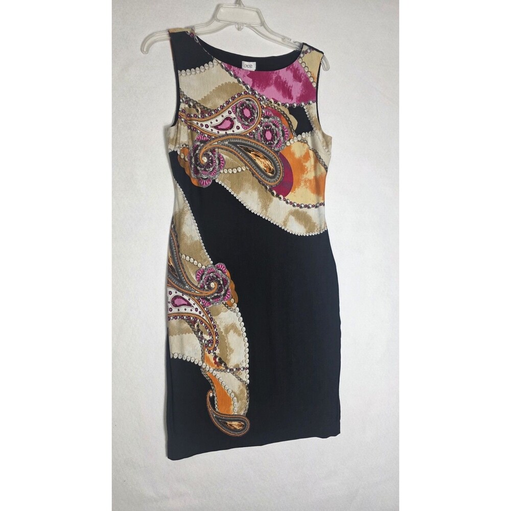Cache Sleeveless Cocktail Dress Cowl Neckline Multicolor Print Size MED